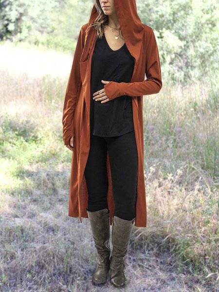 

Casual Long Sleeve Plus Size Hoodie Outwear, Brown, Outerwear