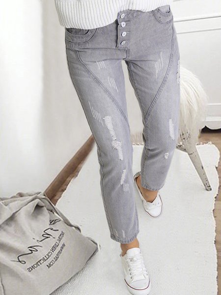 

Blu Casuale Abbottonato Patchwork Denim Pantaloni, Grigio, Pants