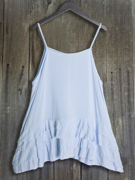 

Plus Size Casual Solid Cotton Sleeveless Tops, Blue, Auto-Clearance