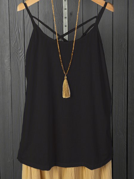 

White Sleeveless Cross Front Top Tanks, Black, Tanks & Camis