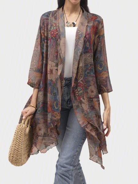 

Tribal Holiday 3/4 Sleeve Overcoat, Brown, Tops