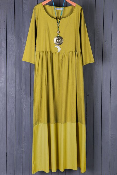 

Crew Neck Gray Women Shift Date Linen crew neck Plain Linen Paneled Weaving Dress, Yellow, Casual Dresses