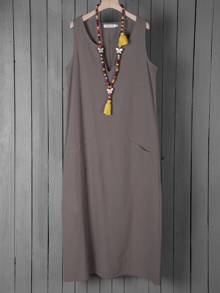 

Army Green Women Weaving Dress Holiday Pockets Solid Weaving Dress, Brown, Casual Dresses