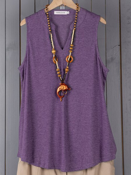 

Plus Size Women Tops V-Neck Sleeveless Solid Casual Tank Tops, Purple, Tops