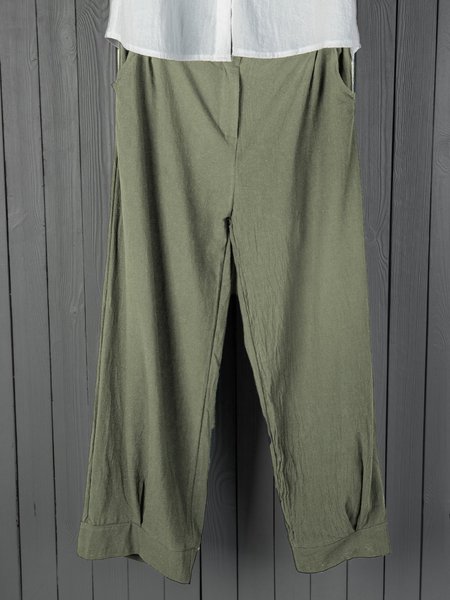 

Plus Size Linen Women Loose Capri Pants With Pockets, Beige, Pants