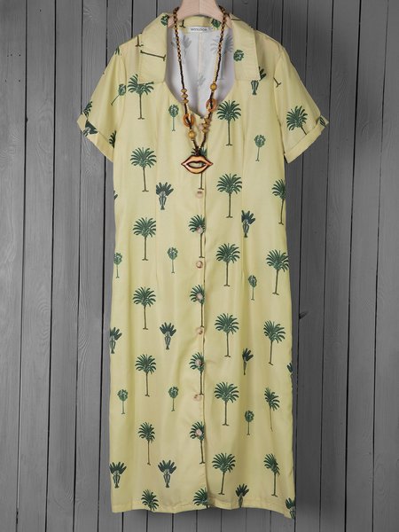 

Shirt Collar Women Weaving Dress Beach Casual Cotton-Blend Weaving Dress, Yellow, Casual Dresses