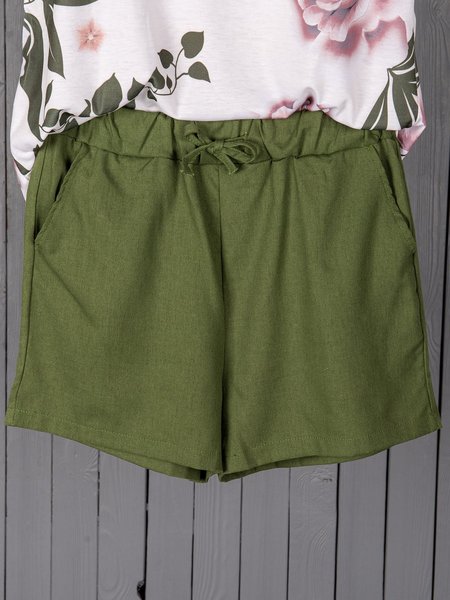 

Women Shorts Pockets Drawstring Solid Casual Shorts, Green, Shorts