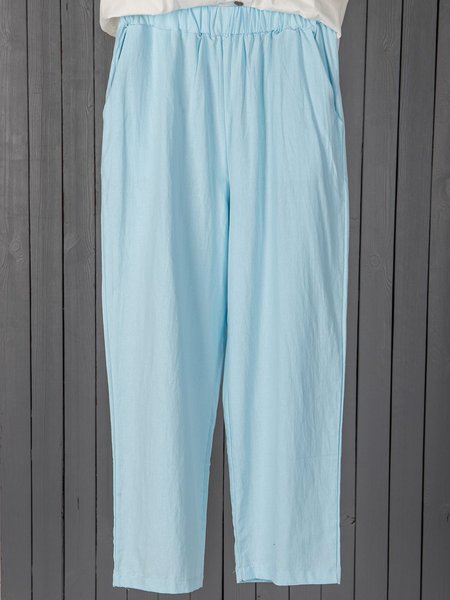 

Paneled Linen Casual Pants, Blue, Pants