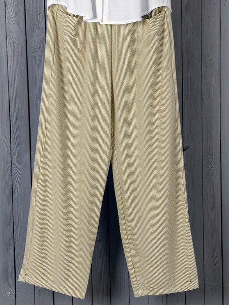

Plus Size Striped Pants Pockets Shift Casual Capri Pants, Khaki, Pants
