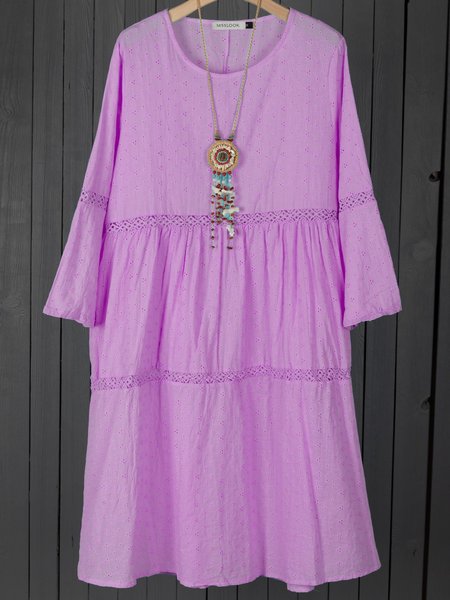 

Crew Neck Women Dresses Shift Daily Paneled Plain Dresses, Purple, Casual Dresses