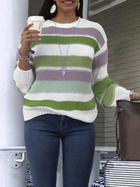 

Maglione Multicolore a Righe Maniche Lunghe, Verde, Sweater
