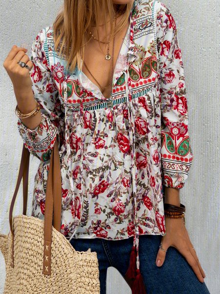 

Donna taglia grande Floreale Sciolto Camicetta, Blu, Blouses & Shirts
