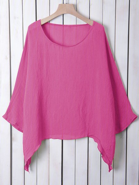

Crew Neck Solid Casual Batwing Plus Size Blouse, Fuchsia, Blouses & Shirts