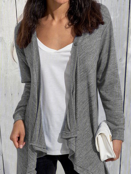 

Buttoned Shawl Collar Knitted Casual Outerwear, Light gray, Jackets& Coats