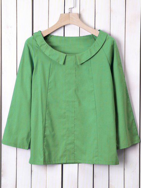 

Plus Size Solid Casual Long Sleeve Blouse, Green, Tops