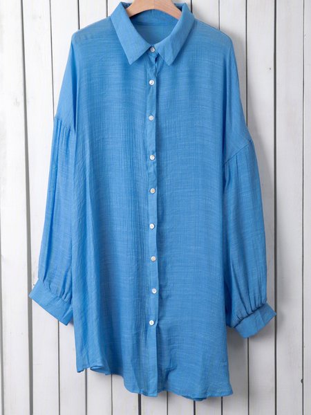 

Shirt Collar Casual Plain Blouse, Blue, Shirts & Blouses