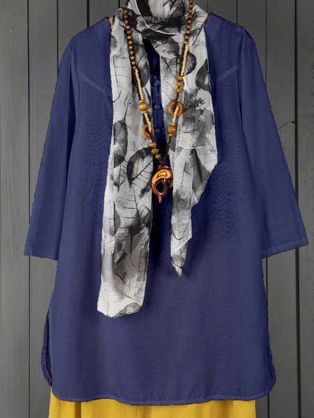 

V neck A-line Women Daytime Long Sleeve Cotton Buttoned Solid Casual Dress, Navy blue, Casual Dresses