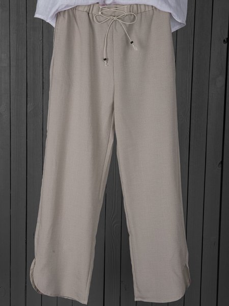 

Casual Linen Solid Pants, Gray, Pants