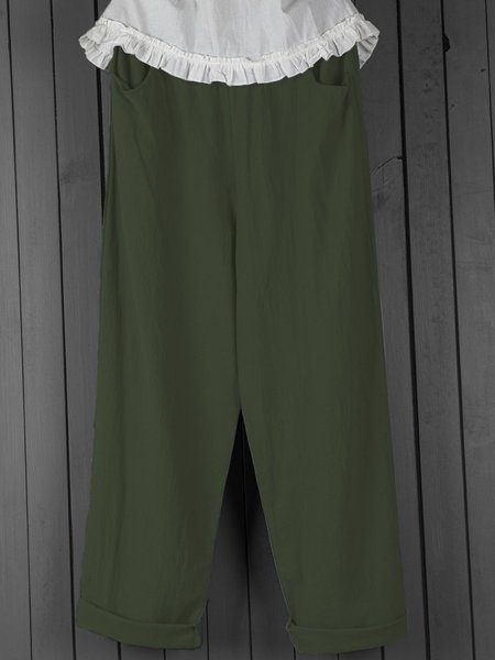 

Summer Pockets Shift Casual Capri Pants, Army green, Pants