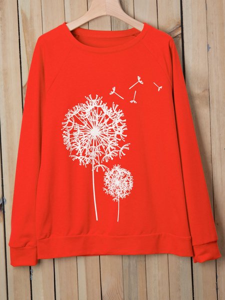 

Women Dandelion Printed Casual Long Sleeve Shirts Tops, Watermelon red, Hoodies&Sweatshirts