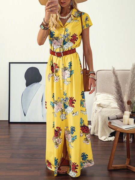 

Shirt Collar Women Weaving Dress Shift Daily Cotton-Blend Floral Weaving Dress, Purple, Boho dresses