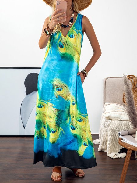 

Vintage Weaving Dress V Neck Women Weaving Dress Shift Daily, Aqua, Casual Dresses