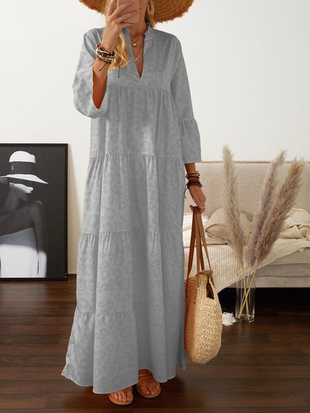 

Plain Stand Collar Casual Casual Weaving Dress, Gray, Casual Dresses
