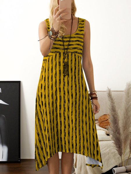 

Casual Printed Sleeveless Casual Weaving Dress, Yellow, Casual Dresses