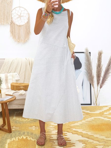 

Sleeveless Casual Shift Paneled Casual Weaving Dress, Light gray, Casual Dresses