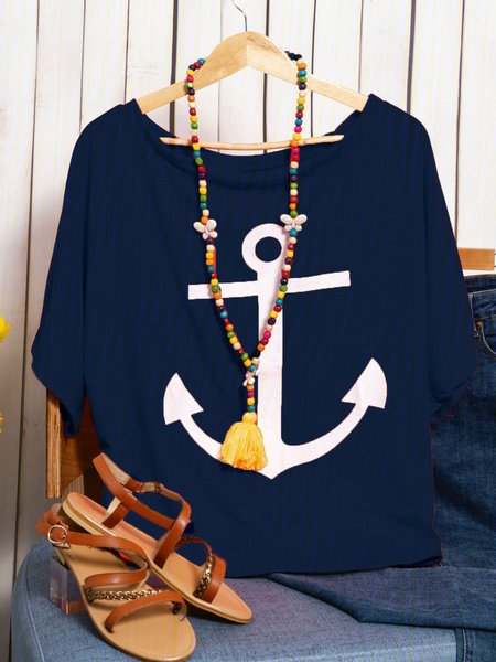 

Off Shoulder Printed Casual T-Shirts, Navy blue, T-Shirts