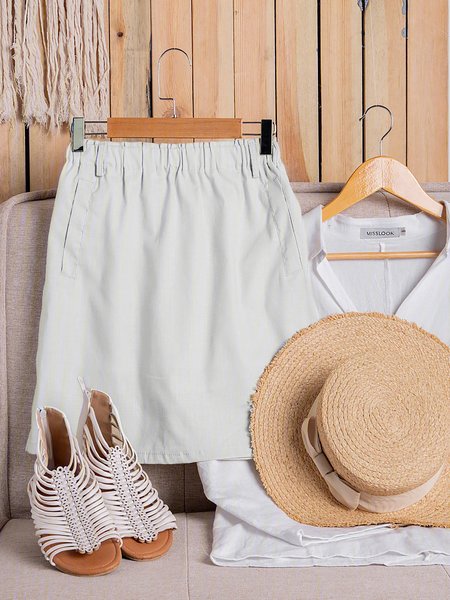 

5Colors Casual Linen Skirt, White, Skirts