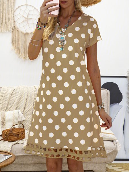 

JFN V Neck polka dots Casual Midi Dresses, Khaki, Casual Dresses