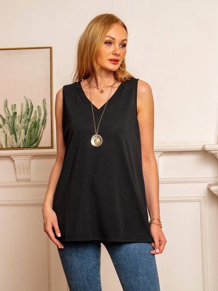 

Solido Casuale senza maniche Misto Cotone Top, Giallo, Tank Top