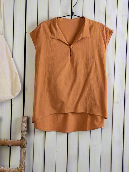 

Women Sleeveless Solid Cotton Casual Shift Shirts, Orange, Tank Tops & Camis