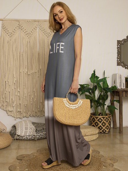 

Sleeveless Stripes Knitting Dress, Gray 2, Tie dye dress