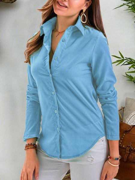 

Casual Long Sleeve Shirts & Blouses, Lightblue, Shirts & Blouses