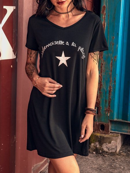 

Cotton Short Sleeve Holiday Knitting Dress, Black, Casual Dresses
