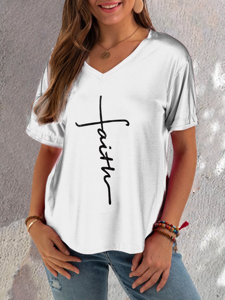 

Casual Short Sleeve Printed T-Shirts, White, Auto-Clearance