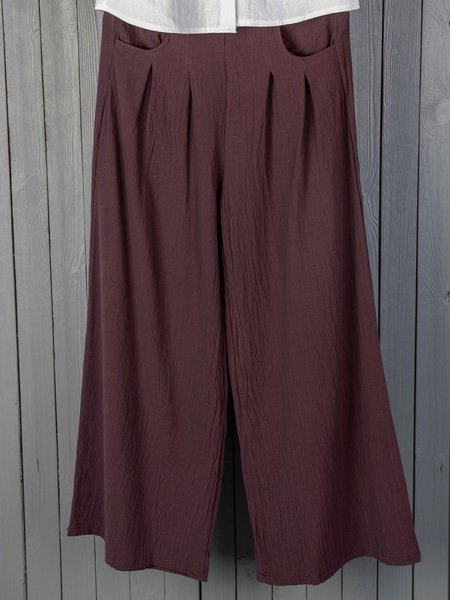 

Women Pants Pockets Pleated Details Casual Wide Leg Pants, Wine, Pants