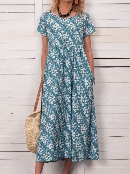 

Women Floral Caftan Pockets Summer Weaving Dress, Green, Boho dresses