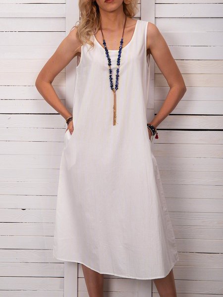 

Reaydy to ship Sleeveless midi linen dress with pockets, midi summer dress, loose linen dress, loose linen tunic., White, Casual Dresses