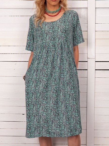 

Summer Printed Midi Dress Crew Neck Dresses, Green, Casual Dresses