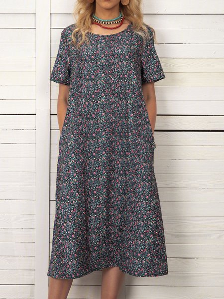 

Floral pocket midi dress floral dress, Multicolor, Casual Dresses