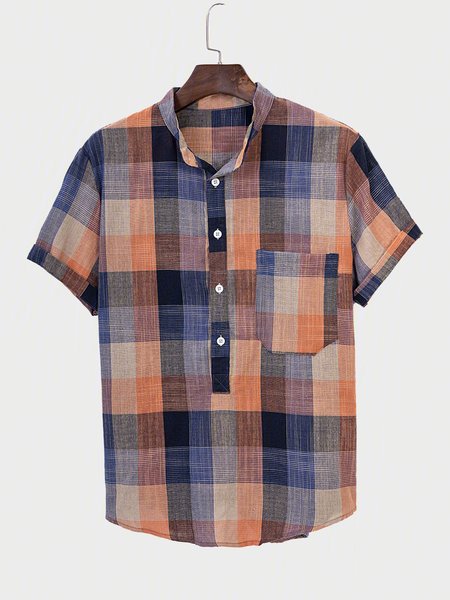 

Men's Casual Cotton Plaid Chest Pocket Shirts, Red, Men's Floral shirt