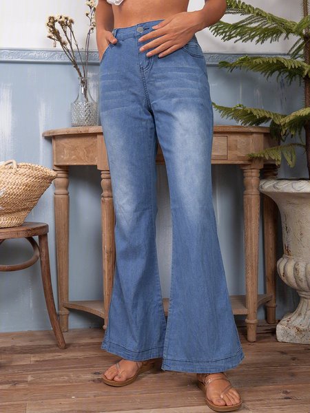 

70s High Waist Stretchy Bell Bottom Jeans, Light blue, Pants