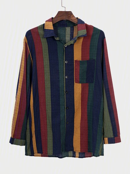 

Men's Cotton Linen Breathable Long Sleeve Shirt, Green, Men's Floral shirt
