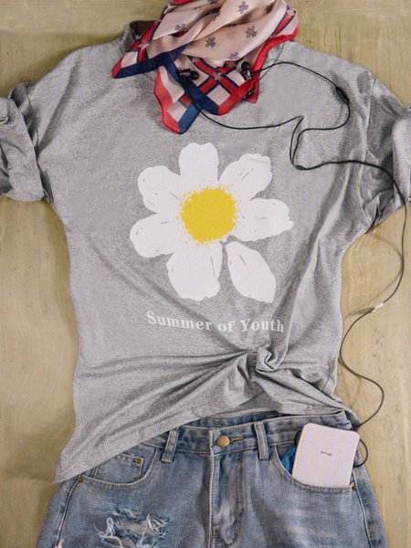 

Short Sleeve Floral Shirts & Tops, Light gray, T-Shirts