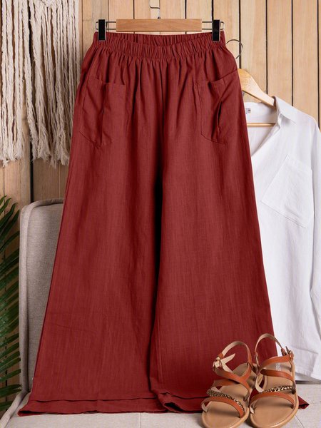 

Plus Size Women Pants Pockets Casual Shift Capri Pants, Wine, Pants