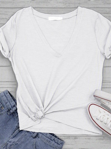 

Women Summer V neck Loose T Shirt Tops, White, T-shirts