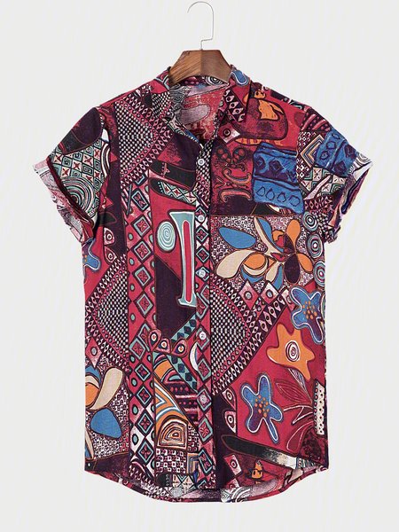 

Men's Casual Cotton Tribal Shirts, As picture, Men's Floral shirt